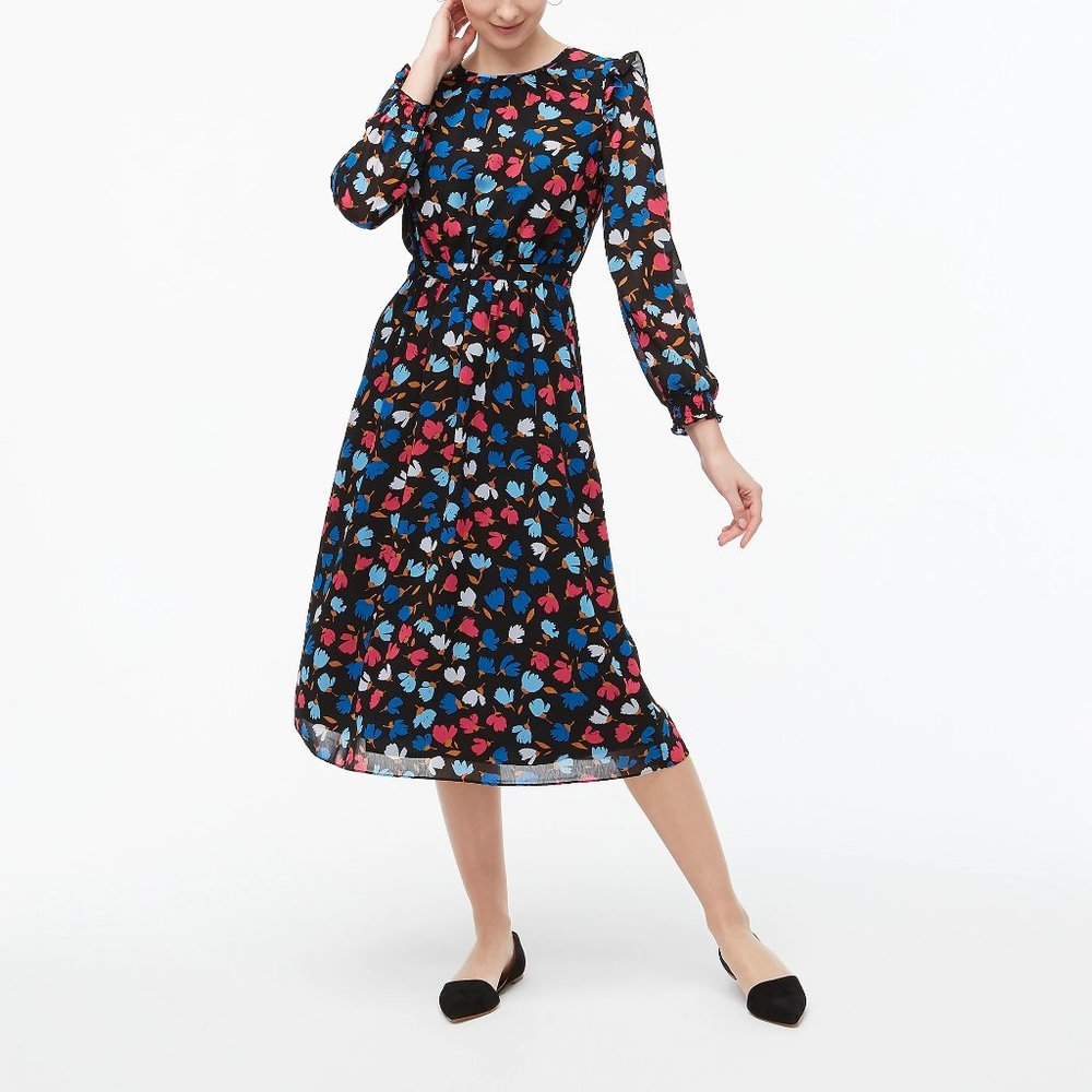 NWT J.Crew Floral Tiered Midi Dress, Size 6